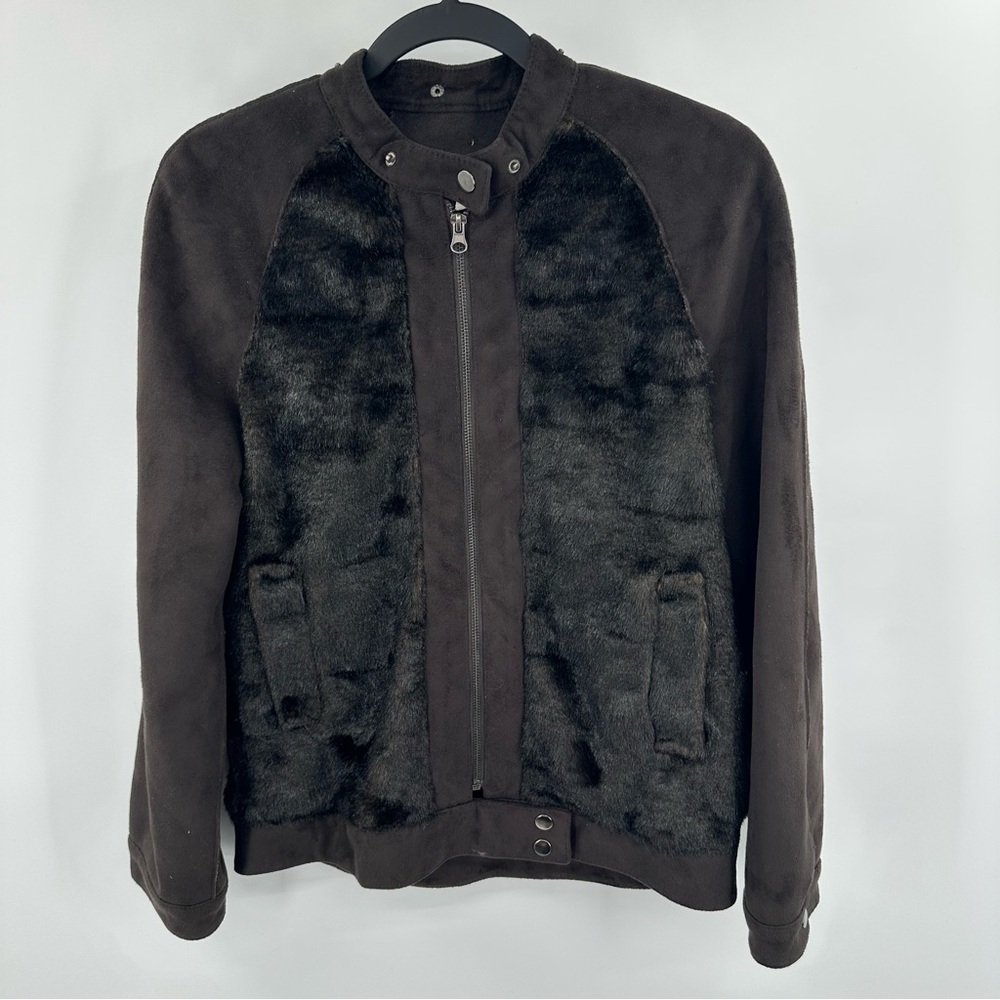 Kookai Brown Faux Fur Brown Full Zip Jacket Size EU 38 US S/M